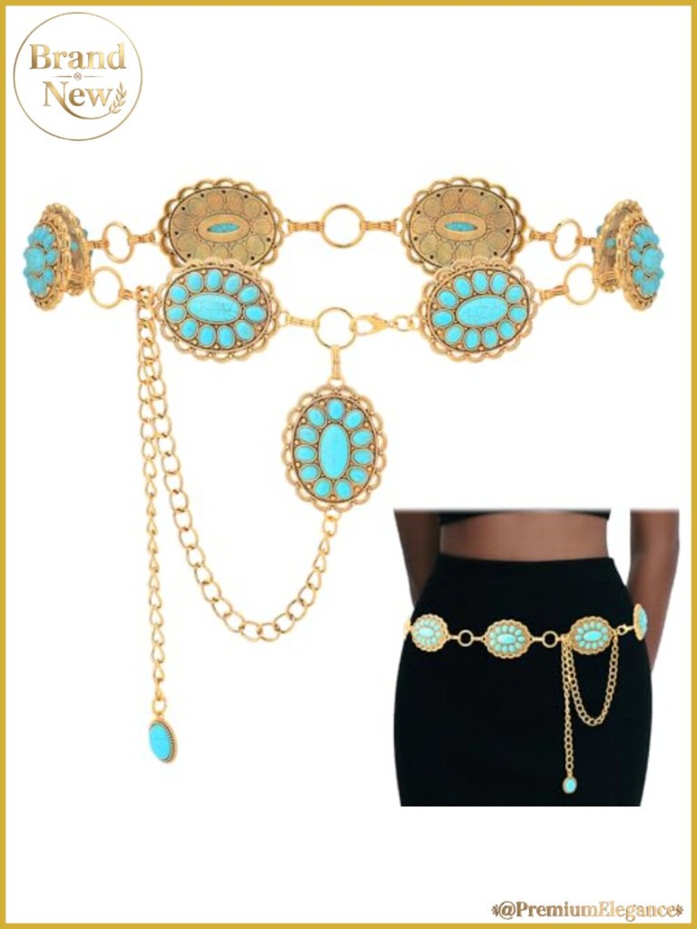 Western Turquoise Concho Belt Boho Women's Adjustable Metal
